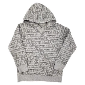 Champion Kids Allover Spellout Logo Hoodie Sweatshirt Kids Gray Size Large - Picture 1 of 9