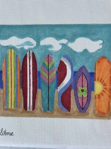 Needlepoint Canvas - Colorful Surf Boards - Hand Painted - Picture 1 of 9