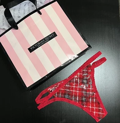 РОЗОВЫЙ от VICTORIA SECRET красный кружева с ремешками стринги трусики низ большой L подарок новый - Изображение 1 из 3
