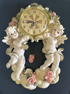 Vintage Angels In Clouds Clock - Picture 1 of 4
