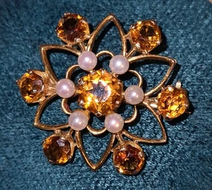 9ct scotish Citrine Pearl Brooch 4.1 grams. - Picture 1 of 4