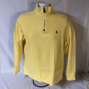 Polo Ralph Lauren Mens 1/2 Zip Sweater 100% Cotton Yellow w/ Blue Logo Medium FS - Picture 1 of 8