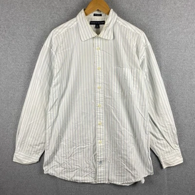 Tommy Hilfiger Shirt Mens XL White Striped Button Down Up Sleeve 80s 2 Ply - image 1 of 4
