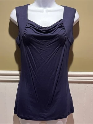 Blusa Willi Smith azul marinho sem mangas tamanho P alça larga gola drapeada franzida nova com etiquetas - Imagem 1 de 4