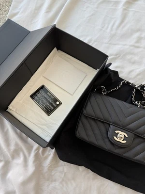 Chanel Black Caviar Chevron Quilted Rectangular Mini Flap Bag Silver - Image 1 of 4