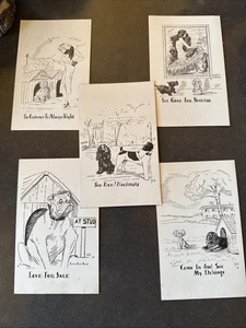 Five (5) Vintage Vincent Zito Humorous Dog Lithograph Card Prints 1930's Set 1 - Picture 1 of 6
