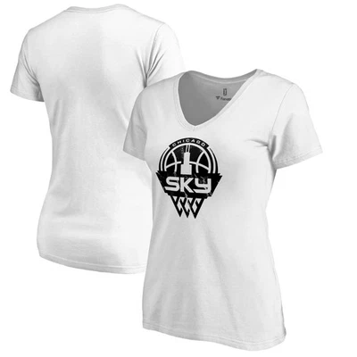 Women's White Chicago Sky Marble V-Neck T-Shirt - Image 1 of 3