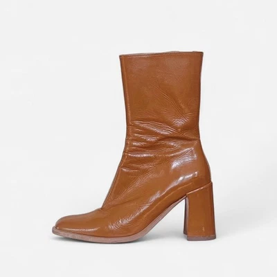Miista E8 漆皮焦糖棕色棕褐色半小腿高筒靴 37 — 第 1/4 张图片