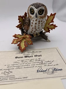 Statuina vintage Lenox uccellini da giardino seghettato gufo ruota su ramo fine porcellana con certificato di autenticità - Foto 1 di 10