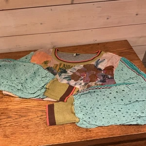 Anthropologie Bl^nk London Medium Tourqoiuse Contrast Eyelet Pullover Boho Artsy - Picture 1 of 4