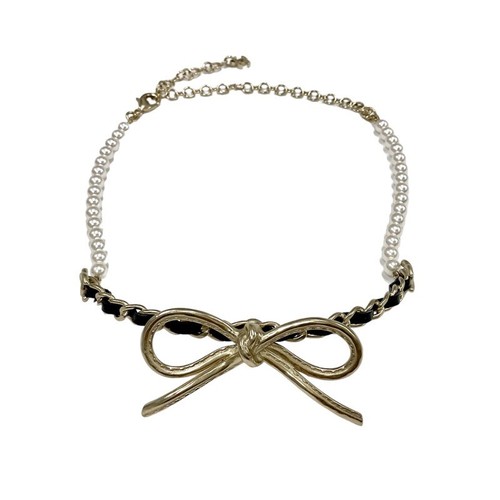 CHANEL Collana Girocollo Marca Coco Nastro Perla Oro Nero Regalo