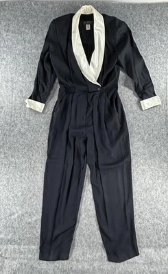 Mono vintage J.R. Nites para mujer 13/14 negro blanco satinado esmoquin años 80 puño perlado Foto 1 de 4