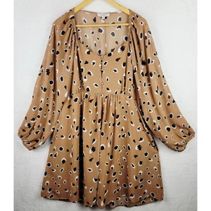 Umgee Vestito Babydoll 1XL Manica Lunga Pullover Bottoni Beige Stampa Mucca Stravagante - Foto 1 di 11