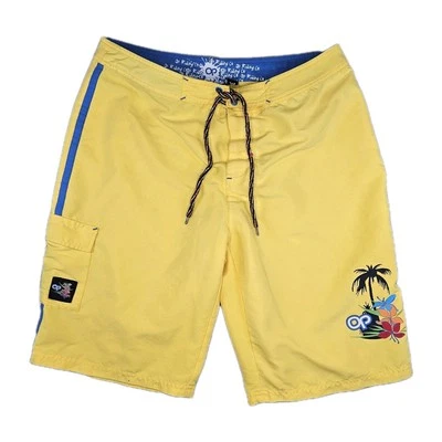 Bañador corto OP Ocean Pacific para hombre mediano amarillo con palmera Foto 1 de 4