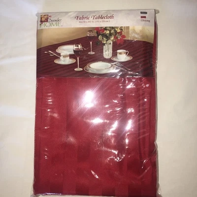 NEW Red Satin Stripe XMAS Oblong Fabric Tablecloth 60" x 102" - Image 1 of 3
