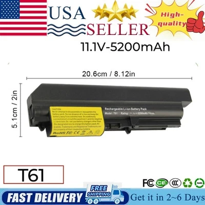 ✅5200mAh 电池 适用于联想 ThinkPad T400 T61 R61 R400 T61P 14.1 宽屏 — 第 1/4 张图片