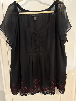 Vintage International Concepts Size 20 Y2K Blouse Red Black Embroidered Beaded - Image 1 of 4