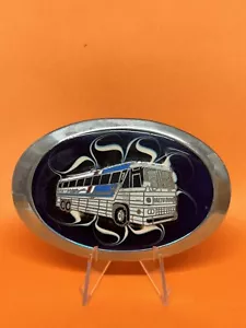 Bus Enamel belt buckle Blue White Transportation Drivers Grey Hound - Picture 1 of 4