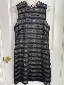 J. Vestido Vaina Crew Negro Flecos Sin Mangas Talla 6 G1532 - Imagen 1 de 8