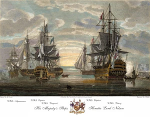 HMS Victory & Admiral Lord Horatio NELSON SHIPS color engraving HUGE print - Picture 1 of 11