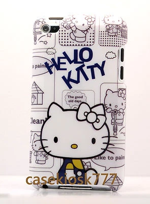 for iPod touch 4th 4 th 4g itouch  hello kitty hard case blue gray white bow - Image 1 of 2