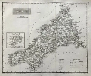 1824 Antique Map; Cornwall from Stockdale's Excursions - Picture 1 of 4