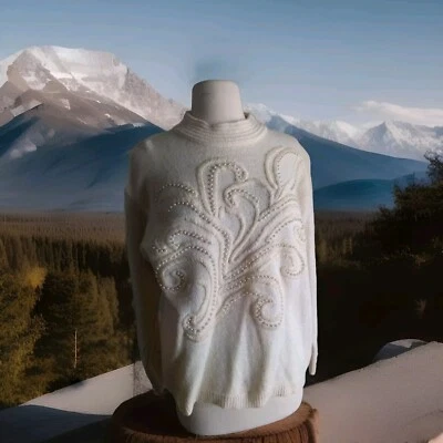 Peter Valentine Dolman Heavy Embroidered Beaded  L Lambswool Angora Rabbit Hair - Image 1 of 4