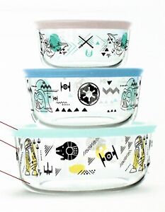 Pyrex Star Wars Food Storage Containers 3 Bowls & Lids Yoda Darth Vader R2-D2