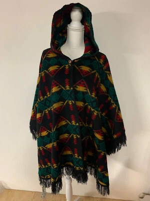 Poncho sudamericano hecho a mano multicolor con capucha lana azteca/inca - Para hombre nuevo sin etiquetas Foto 1 de 4