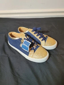 Michael Kors Malaga Blue Gold Sparkly Sneakers Size 3 New - Picture 1 of 11