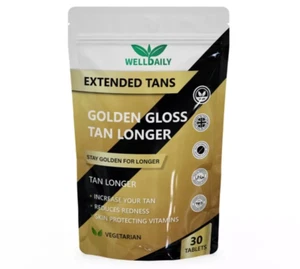 Golden Gloss Tan Extender 30 Tablets Vitamins A, E Melanin Vegan Immune Support - Picture 1 of 10