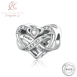 Ciondolo Cuore Infinito Padre & Figlia Autentico Argento Sterling 925 - Regalo/Papà - Foto 1 di 4
