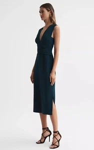REISS JAYLA FITTED WRAP DESIGN MIDI DRESS IN TEAL - Picture 1 of 5