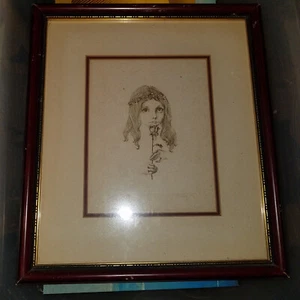 JENNI TOMAO lithograph girl with rose flower framed numbered 9/150 14x16 - Picture 1 of 3