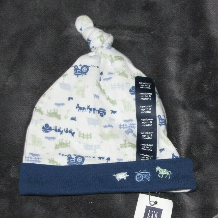 BABY GAP AZUL VERDE BLANCO SOMBRERO GRANJA GRANERO ANIMAL SOMBRERO CERDO TRACTOR CABALLO 0-3 NUEVO Foto 1 de 1