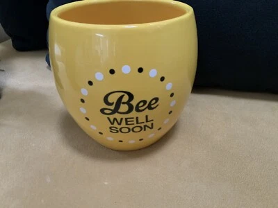 CUTE! TELEFLORA " BEE WELL SOON"  5"  TALL  ROUND  YELLOW VASE - Image 1 of 4