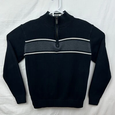 Suéter Pullover Oscar De La Renta 1/4 Cremallera Mujer XL Negro Gris Blanco Rayas Foto 1 de 4