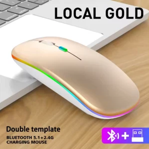 RGB Gold Kabellose Maus 2,4 GHz - Wiederaufladbar Bluetooth Ergonomisch PC Laptop USA - Bild 1 von 1