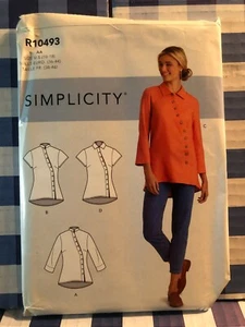 Simplicity Pattern #R10493 Womens Off-Centered Buttons Front Shirt Collar - Picture 1 of 2