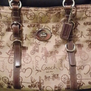 Coach brown canvas shoulder handbag purse leather straps hangtag Vintage - Picture 1 of 8
