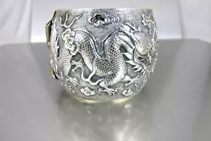 Antique Chinese Sterling Dragon Phoenix Wedding Bracelet Qing Dynasty 82.66 Gram - Picture 1 of 14