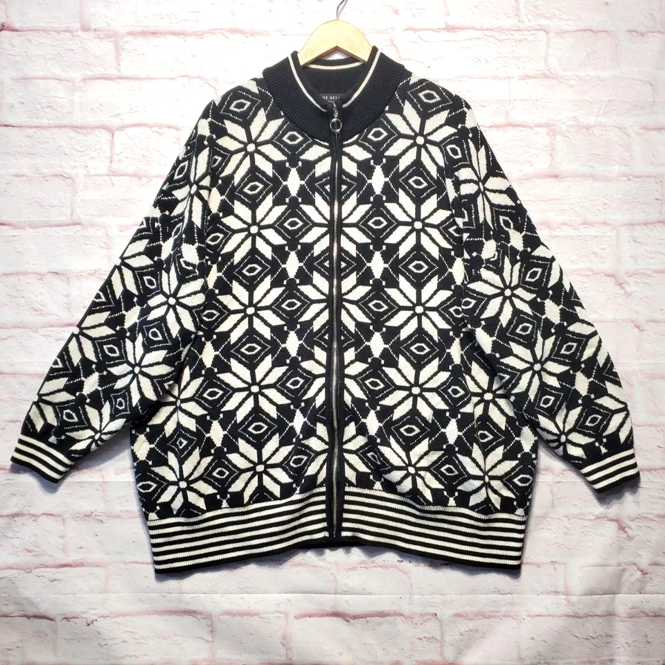 Suéter Lane Bryant Mujer Plus 26/28 Negro Blanco Copo de Nieve Fair Isle Vacaciones Foto 1 de 4