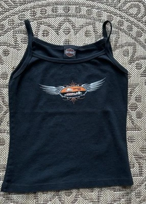 🔥Vintage Harley Davidson Tank Crop Gráfico NHDRA Tamanho G Arame Farpado Motociclista Feminino - Imagem 1 de 4