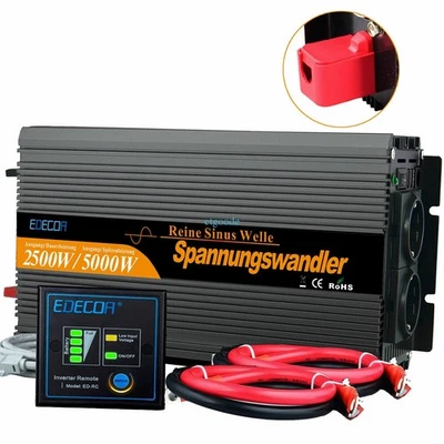 EDECOA 2500W Reiner Sinus Wechselrichter Spannungswandler DC 12V AC 230V USB