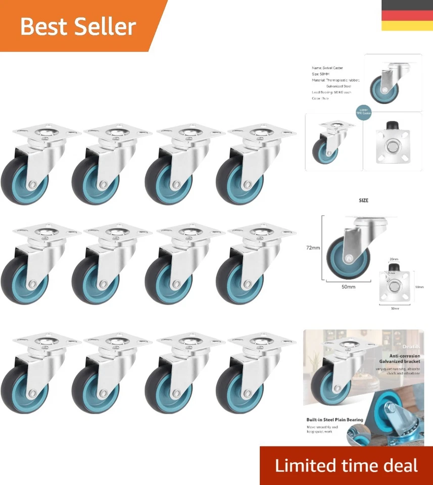 Schwenkrollen 50mm - 12 Stück mit 50kg Tragfähigkeit für vielseitige Nutzung - Bild 1 von 4