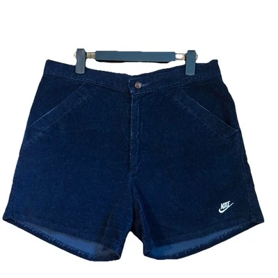Vtg 1980s Nike Corduroy Dark Blue Tennis Shorts Mens 34 Agassi Era Orange Swoosh - Image 1 of 4