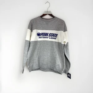 NWT J. America Penn State Fleece Sweater Mens L Gray/White Crew Neck Pullover - Picture 1 of 8