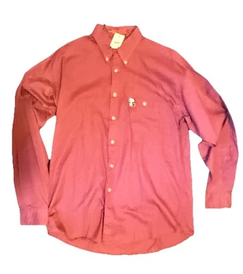 Vintage Peanuts Tennis Snoopy Shirt Mens 16 34/35 Burgundy Button Long Sleeve - Image 1 of 4