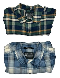 2 Carhartt Shirt Mens Flannel Relaxed Fit Button Down Long Sleeve Rugged Flex Lg - Picture 1 of 17