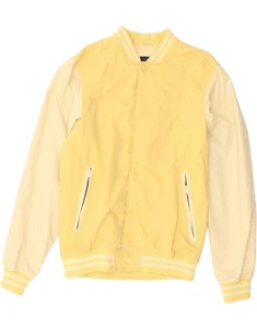 PULL & BEAR Mens Varsity Jacket UK 38 Medium Yellow Colourblock Cotton CQ10 - Picture 1 of 4